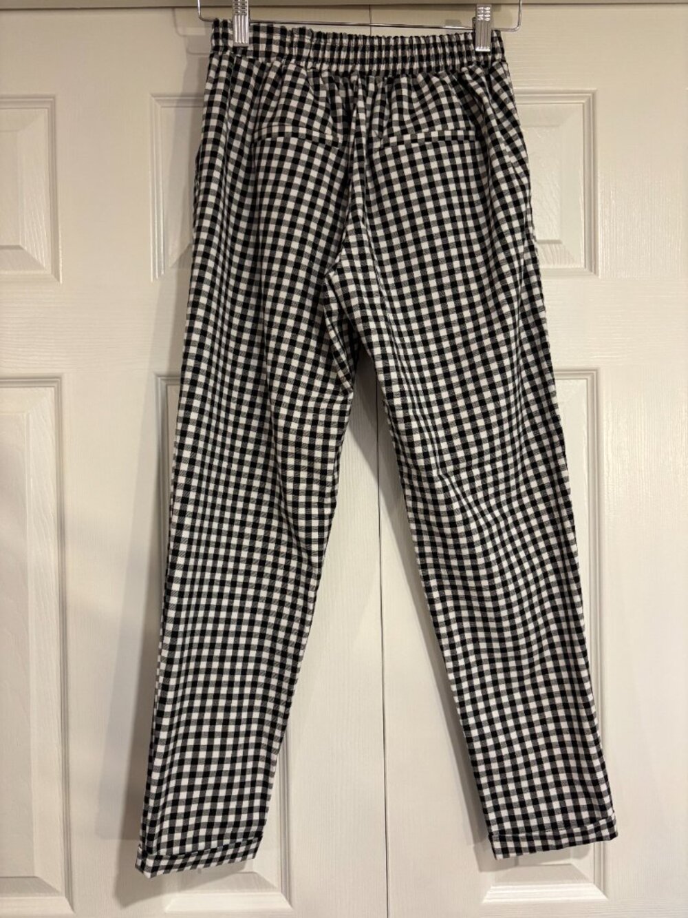 Bershka Elastic Waist Pull On Cropped Gingham Pants Black & White S Cuffed - Picture 6 of 8